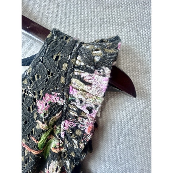 Anthropologie Eri + Ali Nevaeh Floral Lace Dress Black Pink Ruffle Fit Flare 4P - Picture 7 of 13